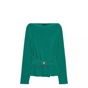 Zara Teal Long-Sleeve Peplum Top with Buckle Detail